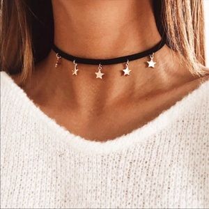 Black Velvet Gold Star Choker Trendy